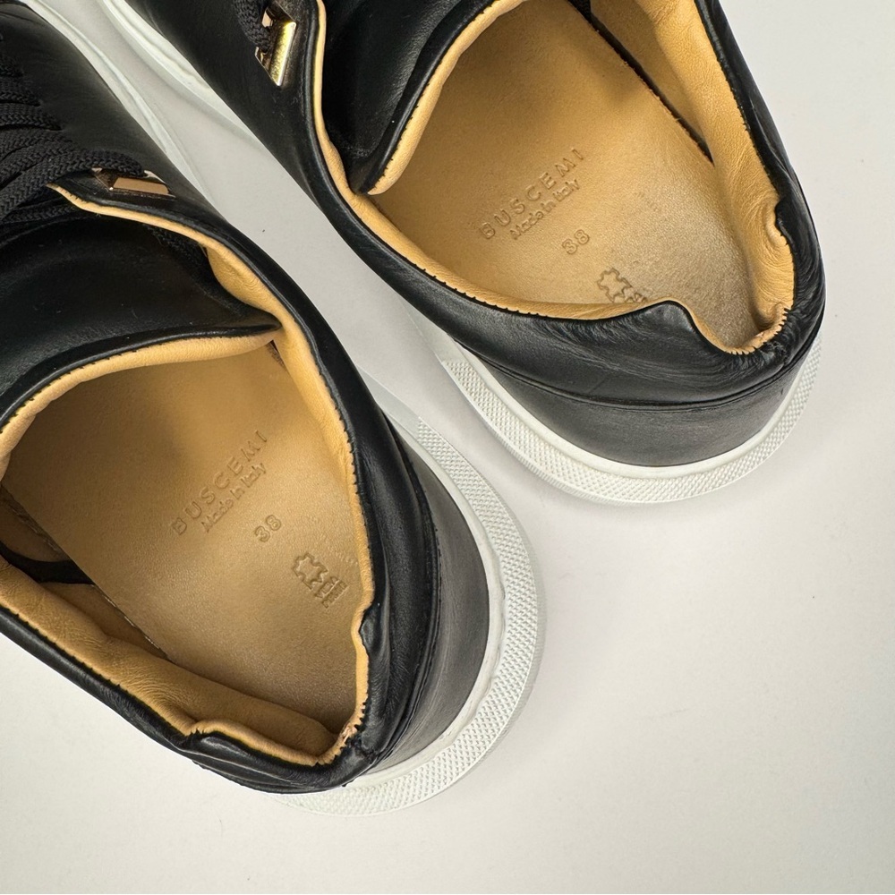 Buscemi Black Italian Leather White Sole Low Top Sneakers w/ Tan Lining Size 38 - Picture 12 of 16